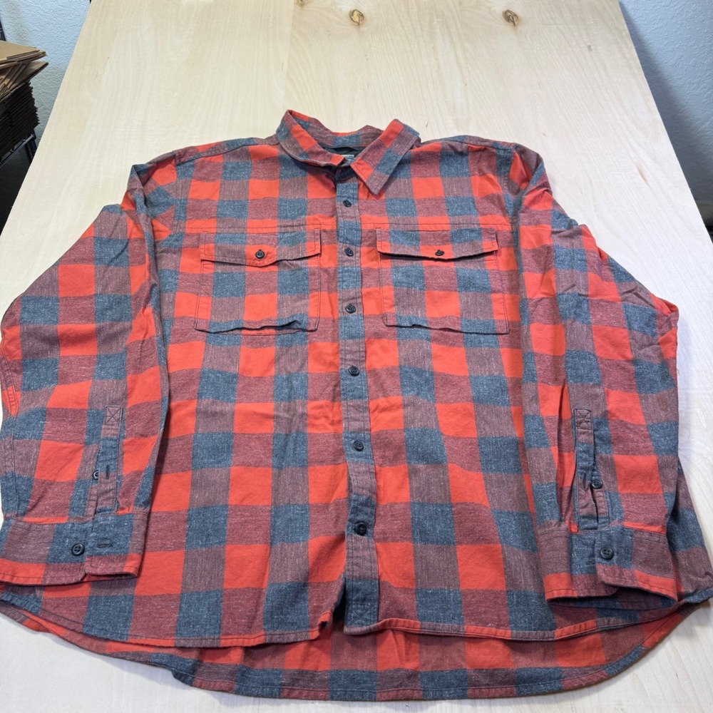 REI Co-op Mens 3XL Red Grey Buffalo Check Flannel Button‎ Down Shirt 100% Cotton